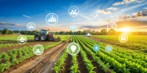 AI-powered smart farming system with tractor and connected agricultural sensors
