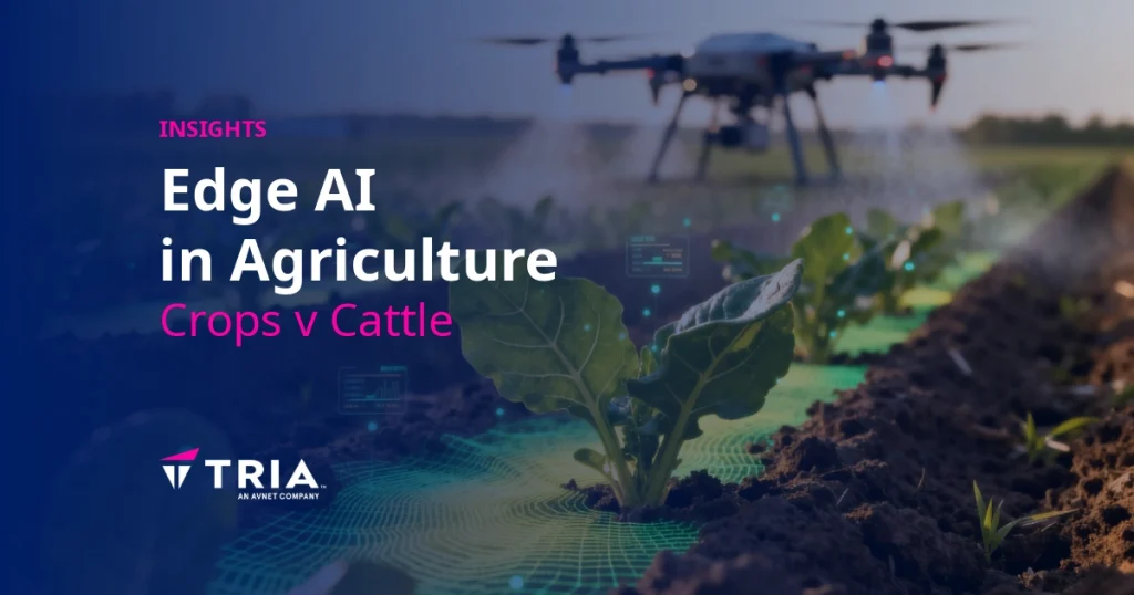 Tria Insights graphic about Edge AI applications in crop farming and cattle monitoring